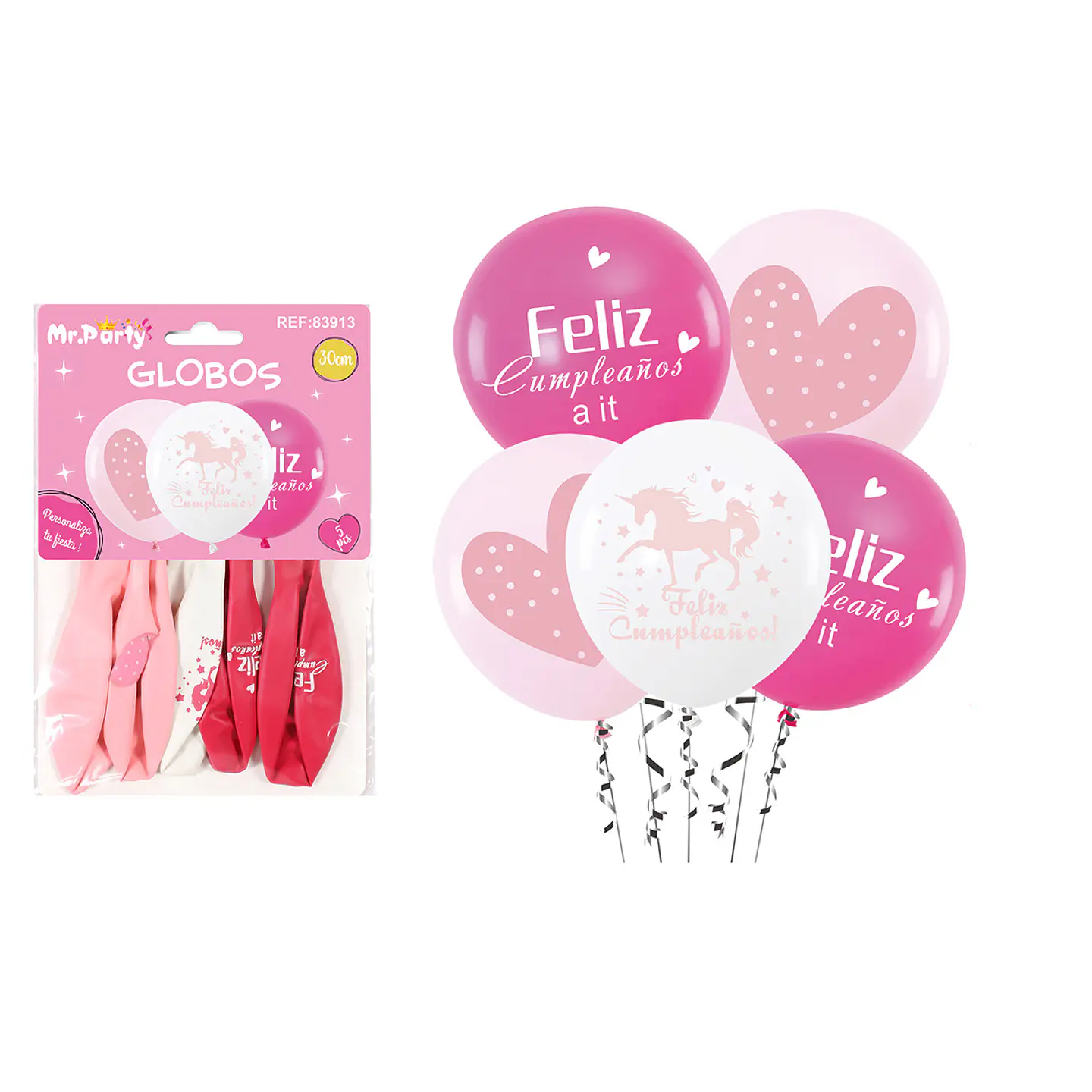 Globos de látex estampado de corazón y unicornio 5pcs 1