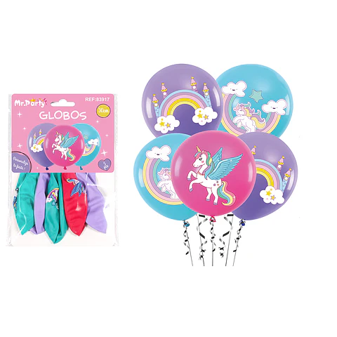 Globos de látex estampado unicornio 5pcs