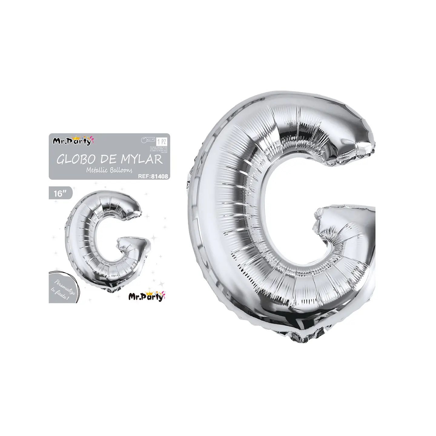 Globo metálico plateado 40cm letra G 1