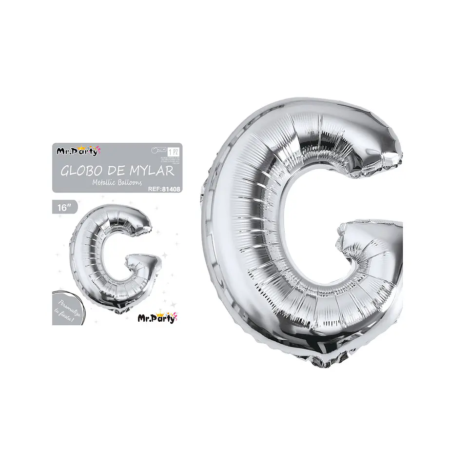 Globo metálico plateado 40cm letra G 1