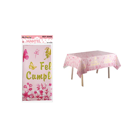 Mantel con mariposa feliz cumpleaños rosa 137*183cm  