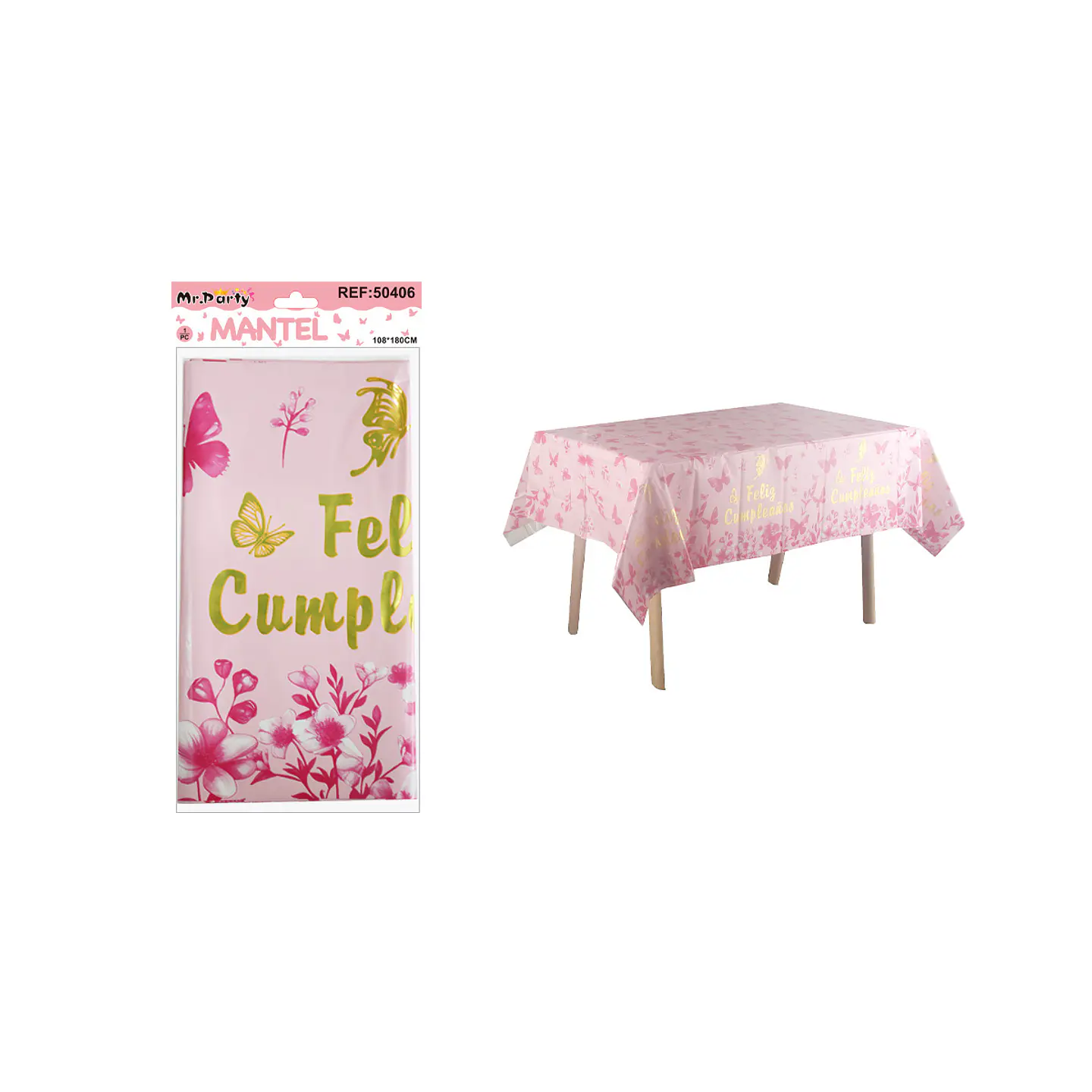 Mantel con mariposa feliz cumpleaños rosa 137*183cm   1