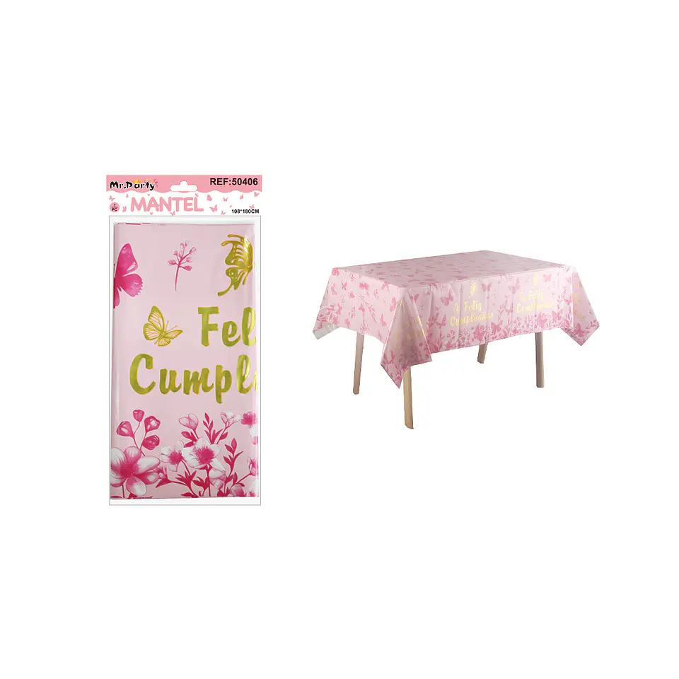 Mantel con mariposa feliz cumpleaños rosa 137*183cm   1