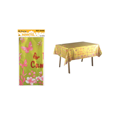 Mantel con mariposa feliz cumpleaños dorado 137*183cm  