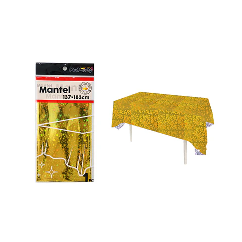 Mantel holográfico con estrellas dorado 137*183cm  