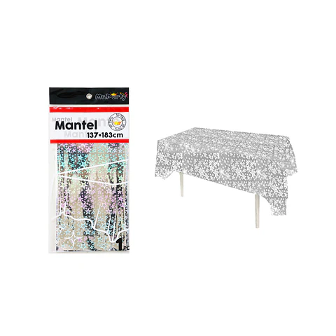 Mantel holográfico con estrellas plateado 137*183cm  