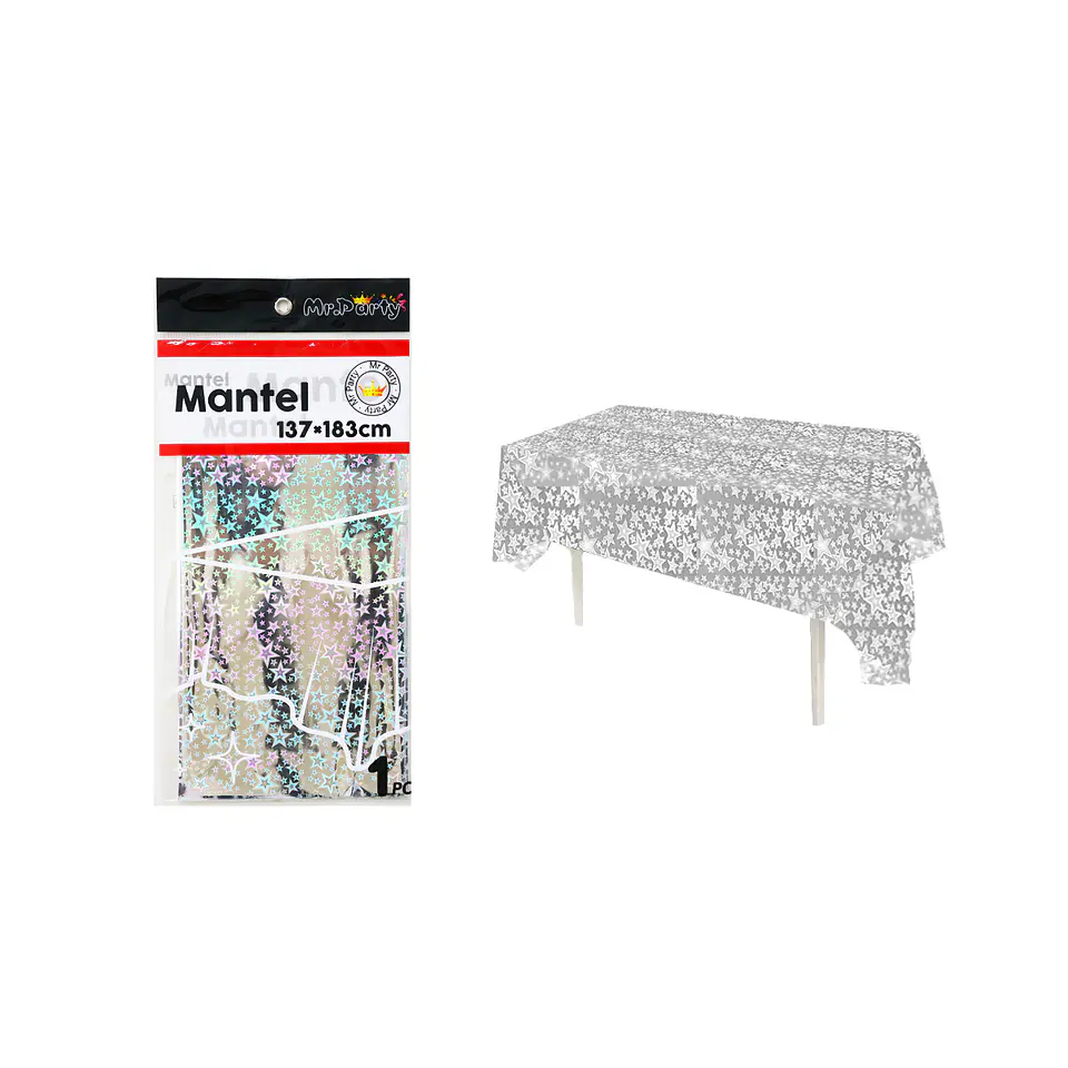 Mantel holográfico con estrellas plateado 137*183cm   1