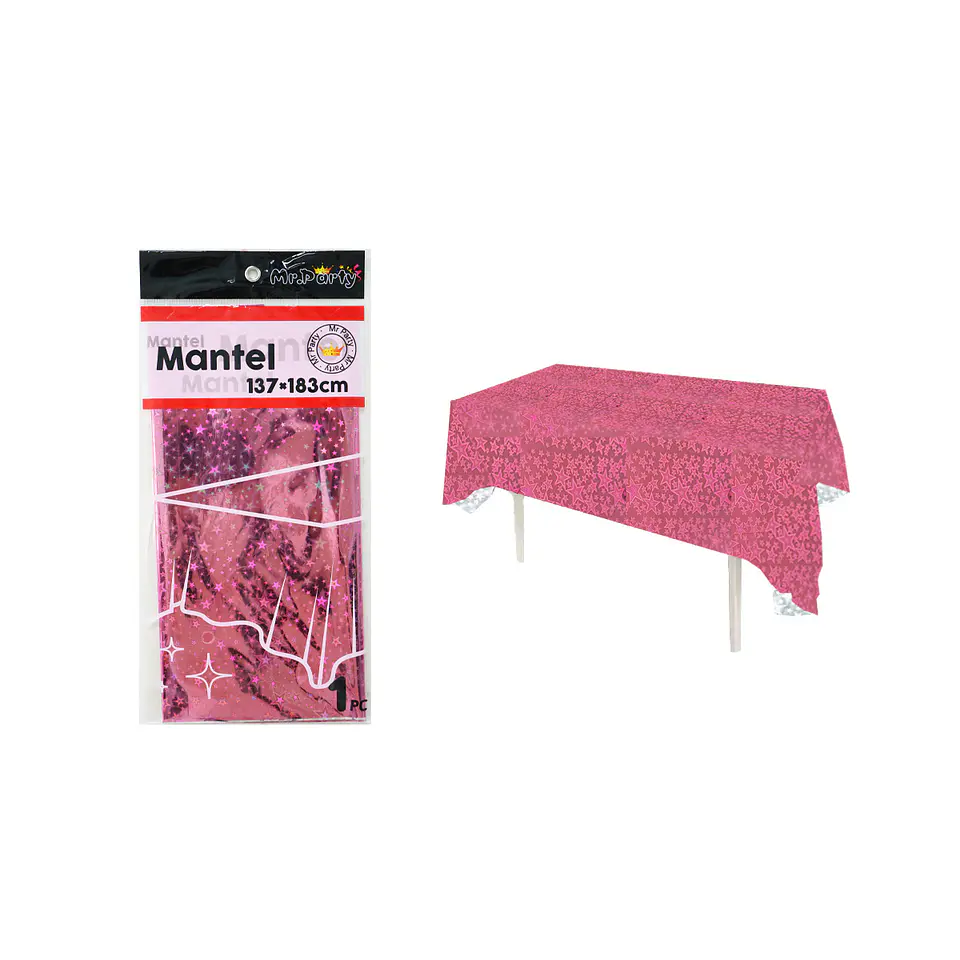 Mantel holográfico con estrellas rosa 137*183cm   1