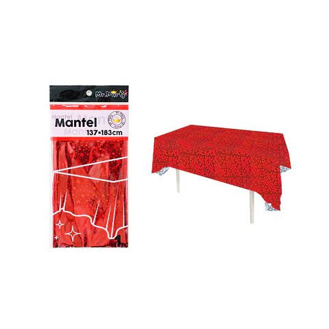 Mantel holográfico con estrellas rojo 137*183cm  