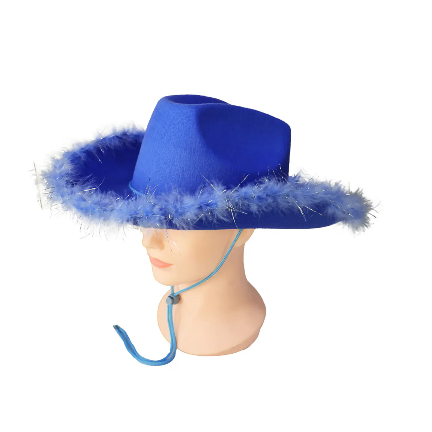 Sombrero vaquero con pluma azul rey con cuerda 1