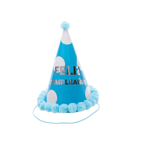 Gorro pompón feliz cumpleaños azul