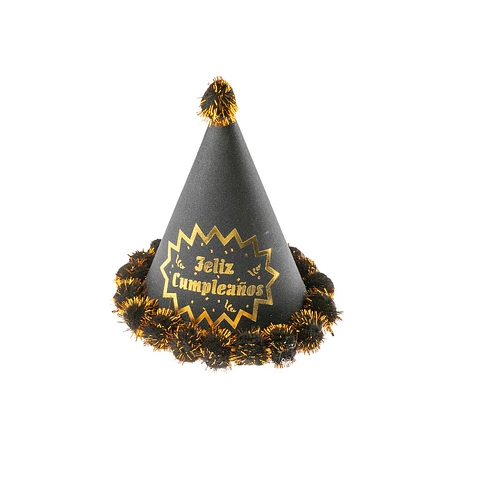 Gorro pompón feliz cumpleaños negro 20cm