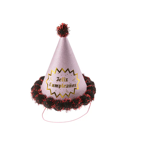 Gorro pompón feliz cumpleaños rosado 20cm