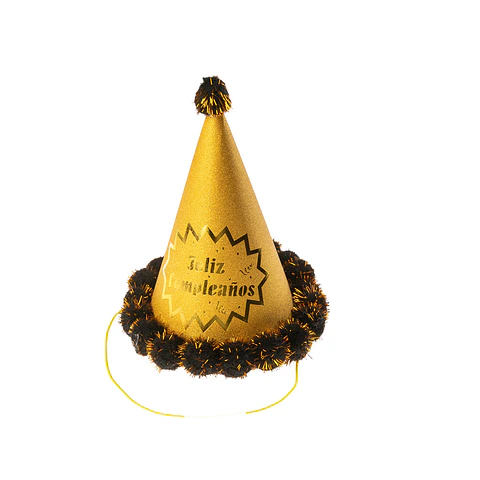 Gorro pompón feliz cumpleaños dorado 20cm