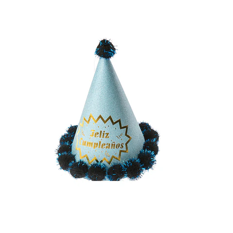 Gorro pompón feliz cumpleaños celeste 20cm