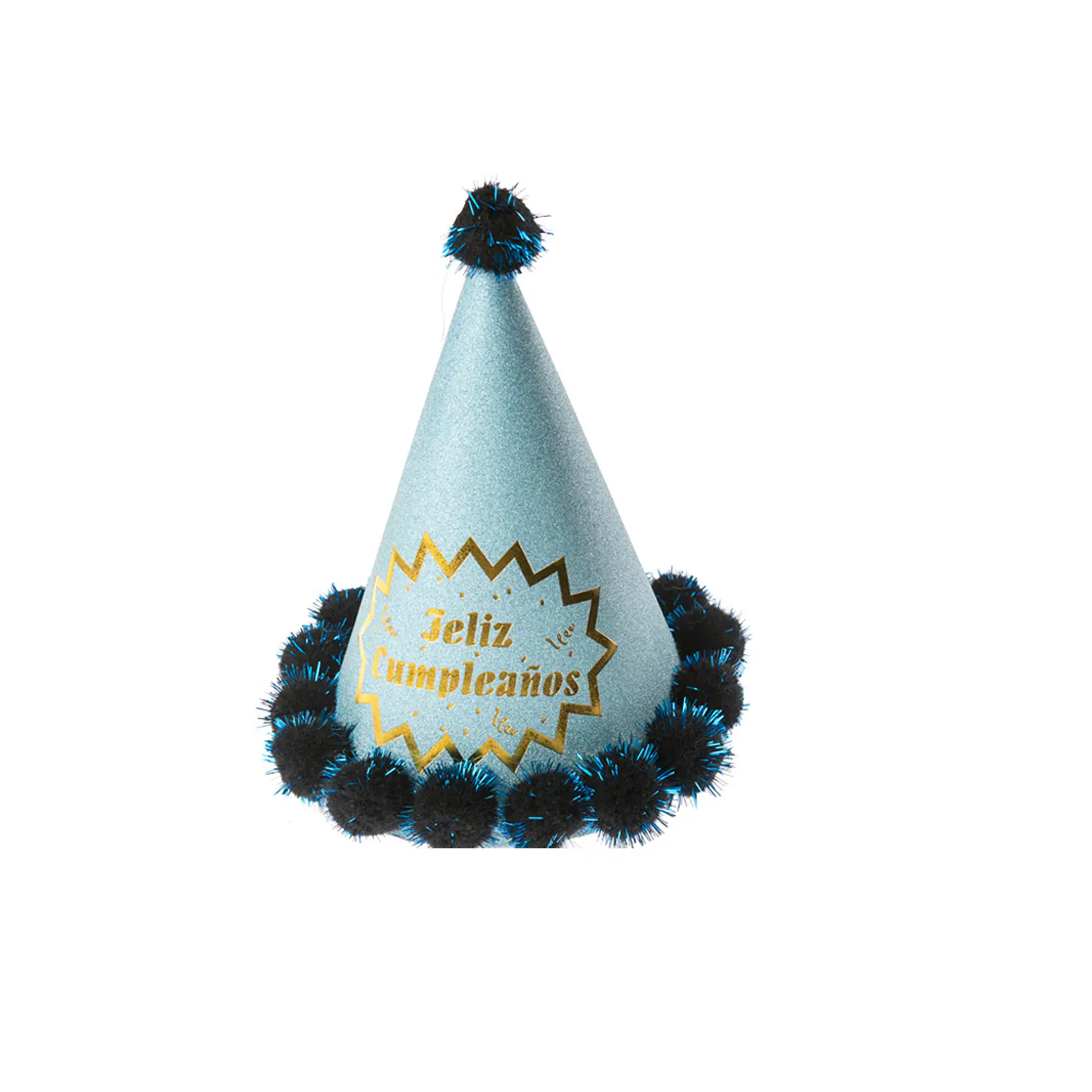 Gorro pompón feliz cumpleaños celeste 20cm 1