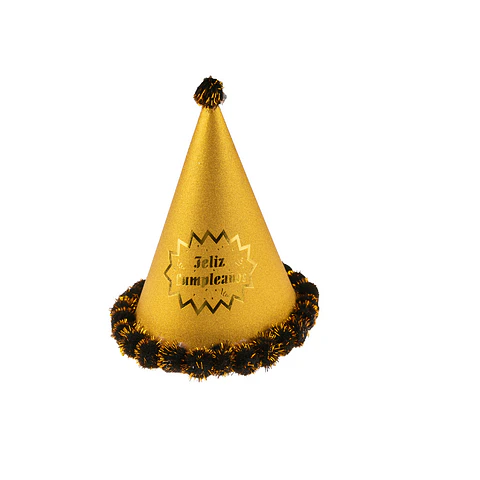 Gorro pompón feliz cumpleaños dorado 24cm