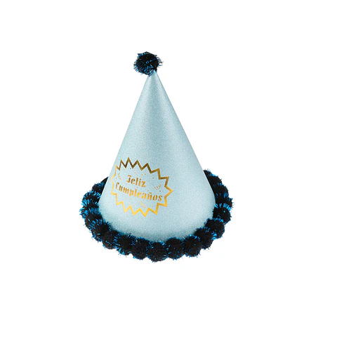 Gorro pompón feliz cumpleaños celeste 24cm