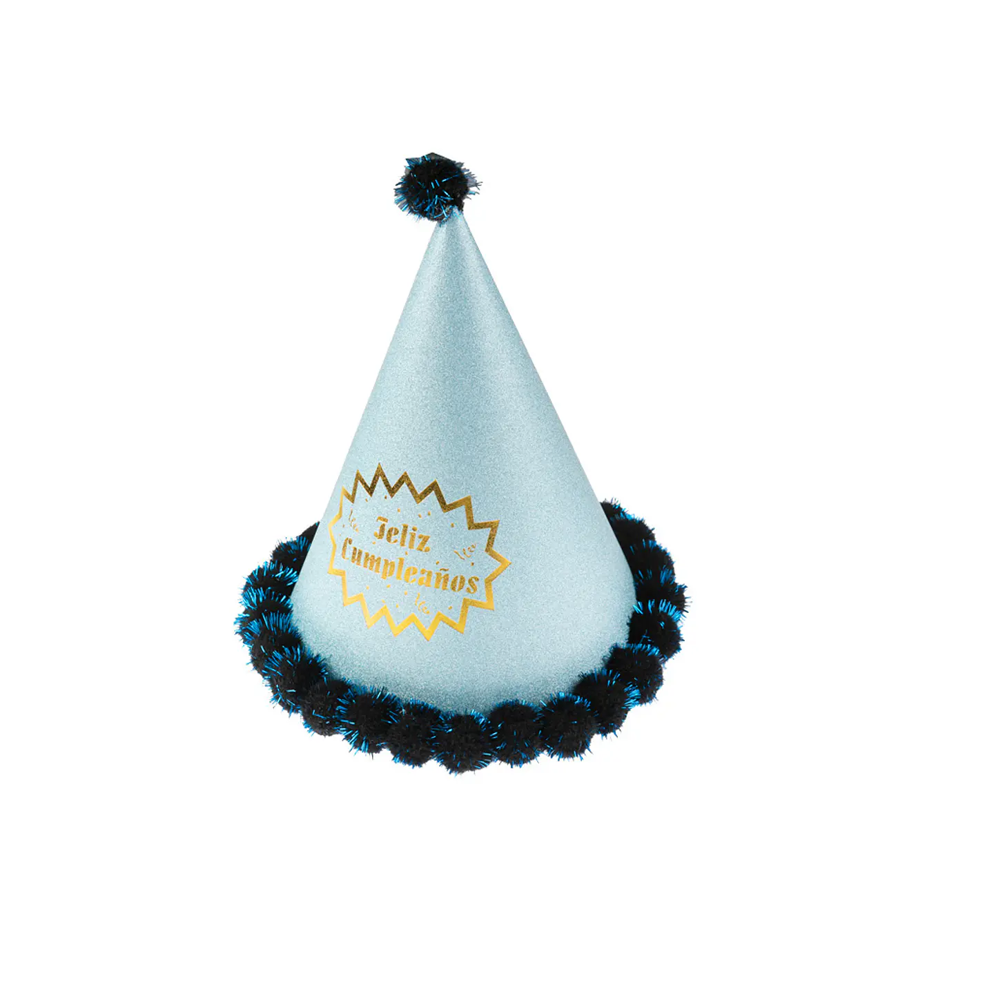 Gorro pompón feliz cumpleaños celeste 24cm 1