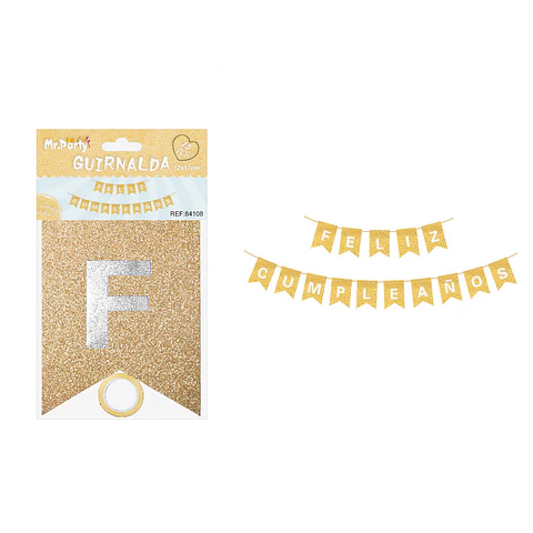 Guirnalda feliz cumpleaños champán con glitter 12*17cm