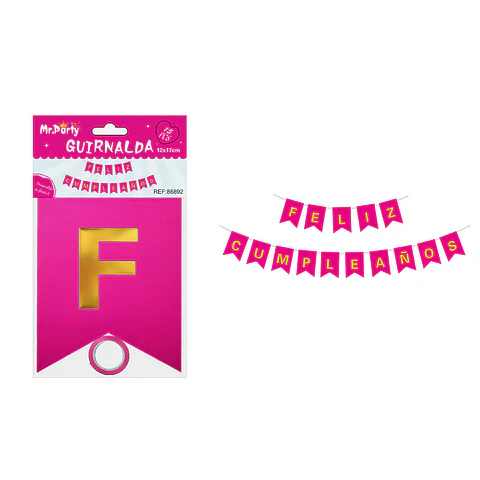 Guirnalda feliz cumpleaños fucsia 12*17cm