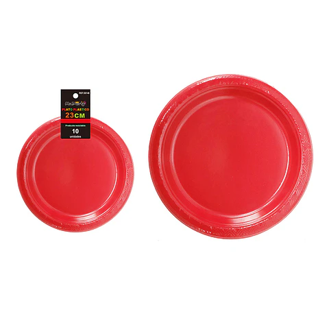 Platos plásticos rojo 23cm 10pcs
