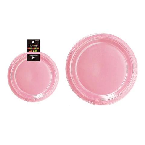 Platos plásticos rosado 23cm 10pcs