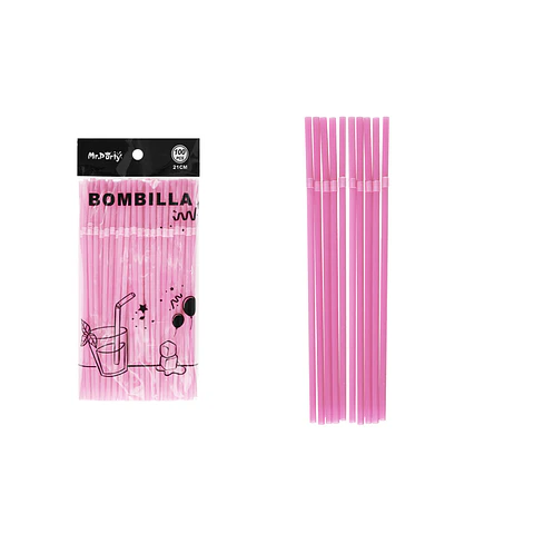 Bombillas de plásticas flexibles rosado 21cm 100pcs