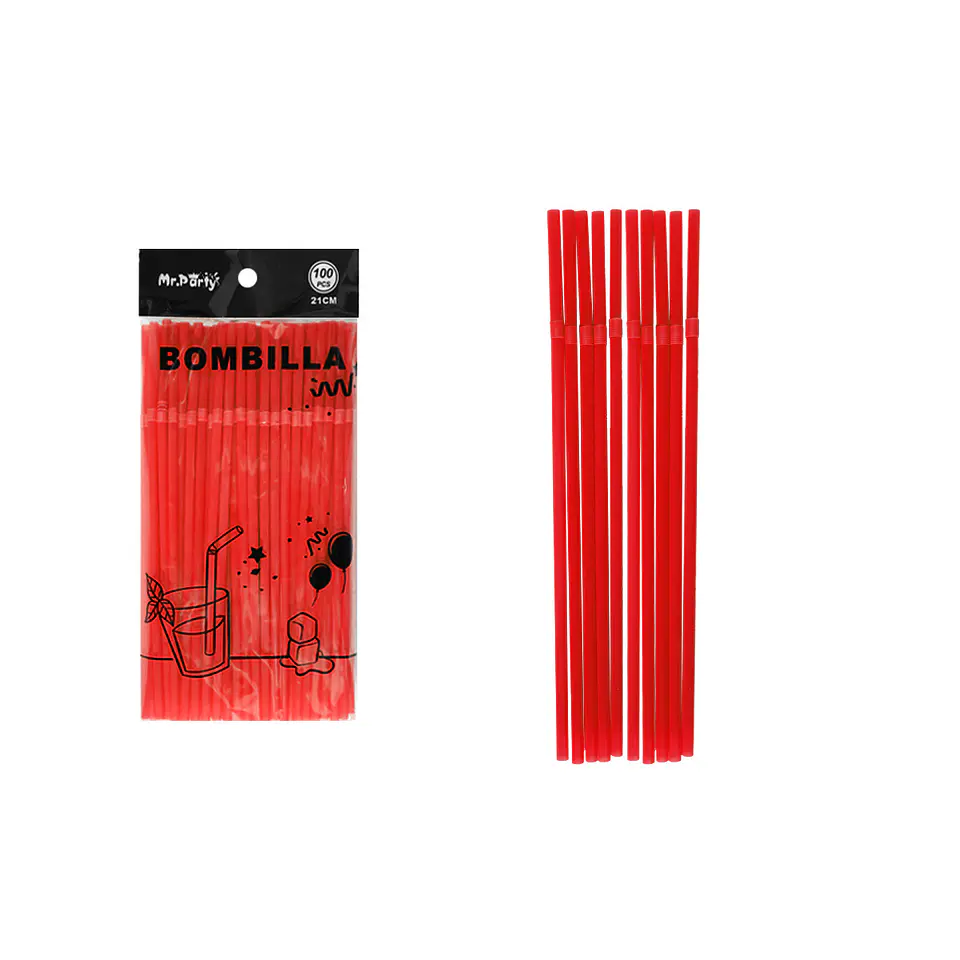 Bombillas de plásticas flexibles rojo 21cm 100pcs 1