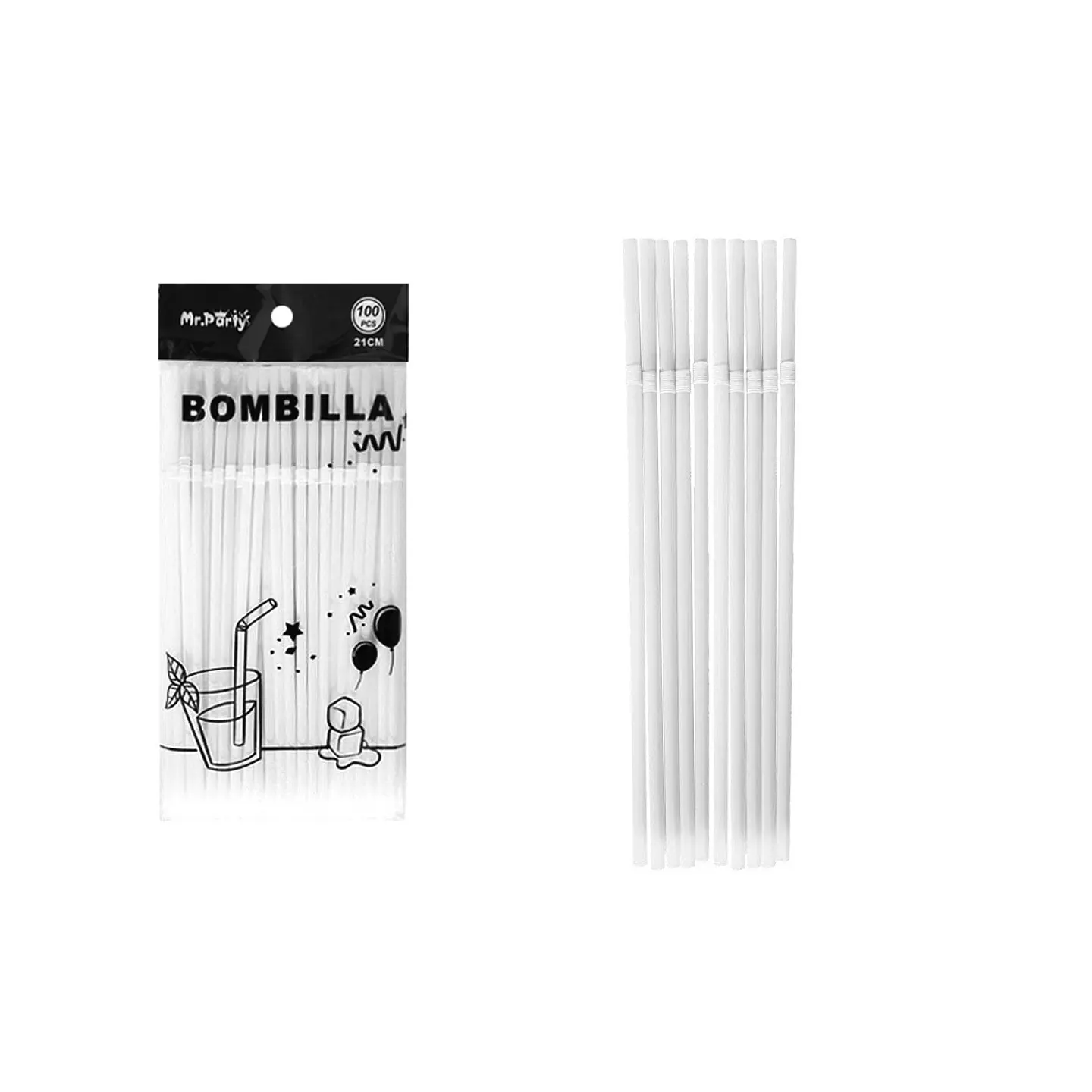 Bombillas de plásticas flexibles blanco 21cm 100pcs 2