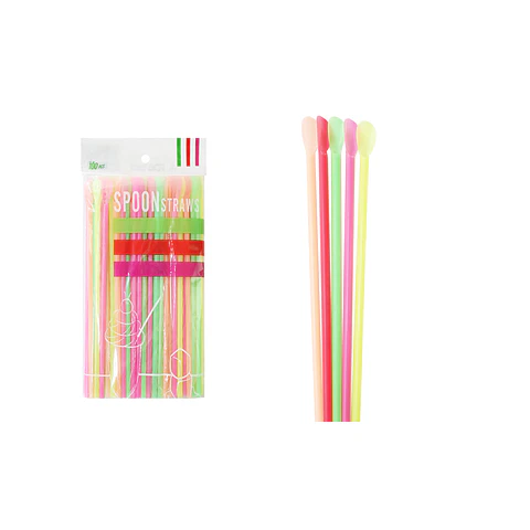 Bombillas cucharas de plásticas 2 en 1 20cm 100pcs