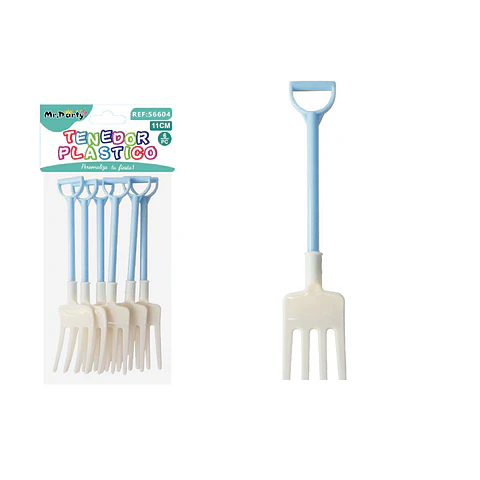Tenedor para pastel bicolor azul y blanco 11cm 6pcs