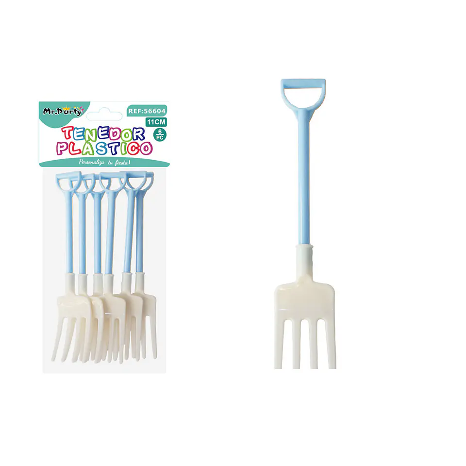 Tenedor para pastel bicolor azul y blanco 11cm 6pcs 1