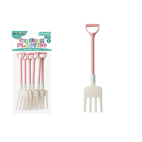 Tenedor para pastel bicolor rosa y blanco 11cm 6pcs