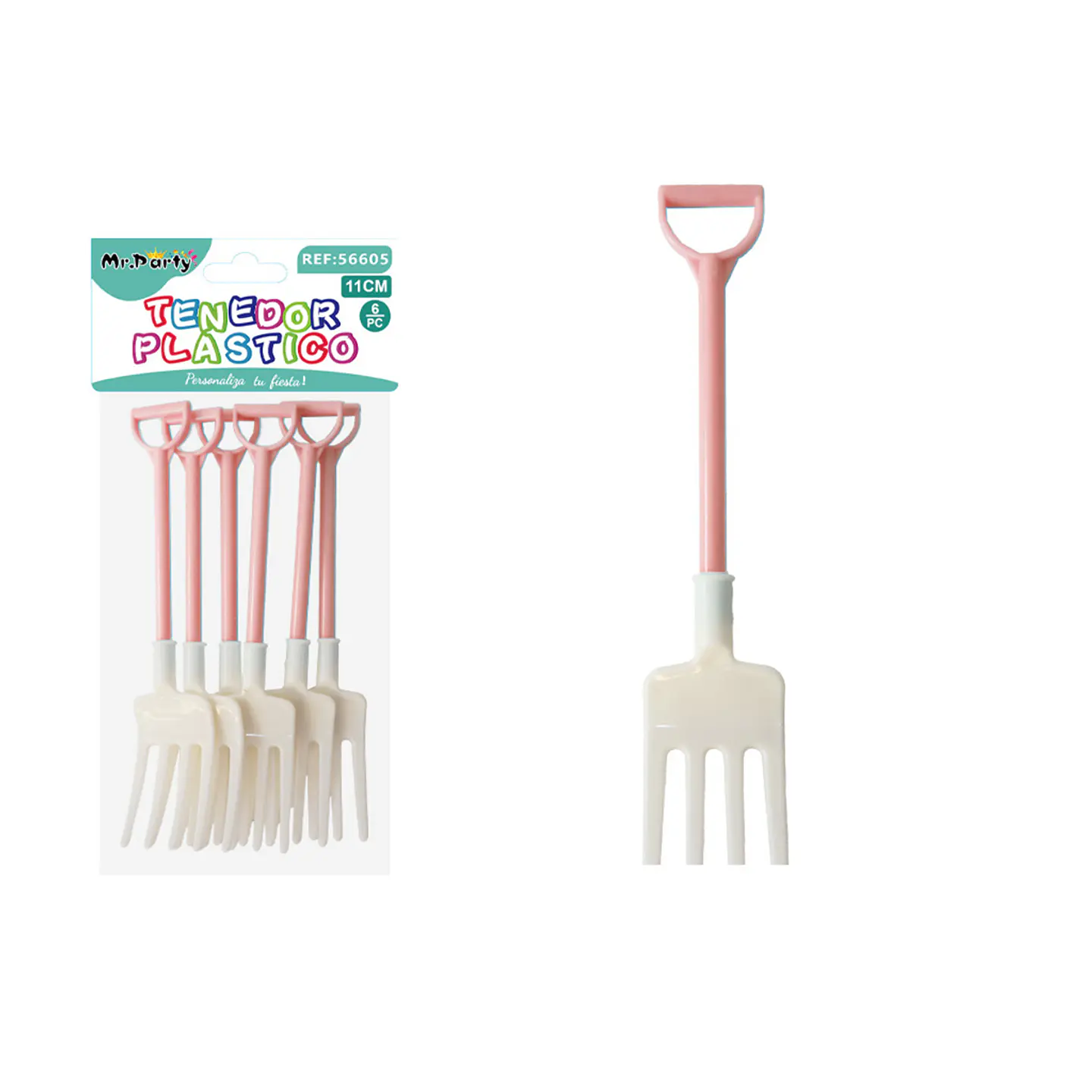 Tenedor para pastel bicolor rosa y blanco 11cm 6pcs 1