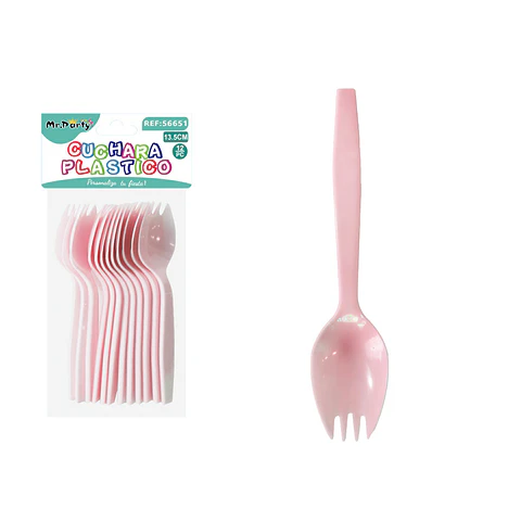 Cuchara-tenedor para pastel rosa 13.5cm 12pcs