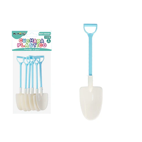 Cuchara tipo pala para pastel azul y blanco 11cm 6pcs