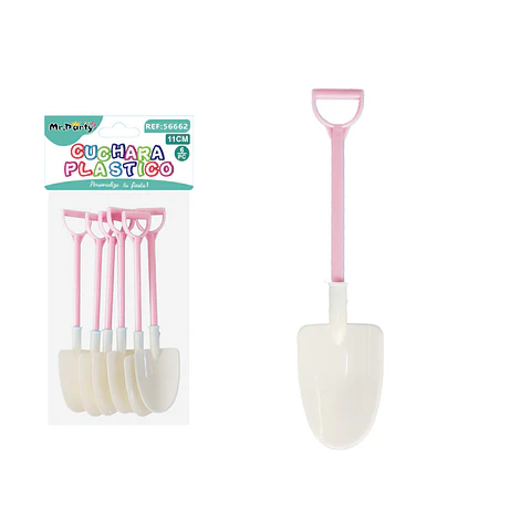 Cuchara tipo pala para pastel rosa y blanco 11cm 6pcs