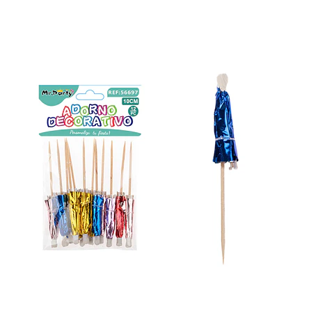 Sombrilla palillo metalizada para decorar 10cm 12pcs