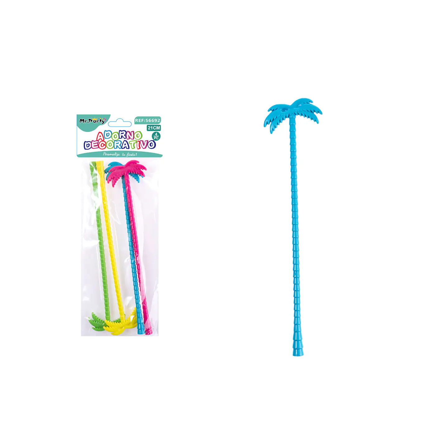 Mezclador de coctel desechable palmera multicolor 21cm 4pcs 1