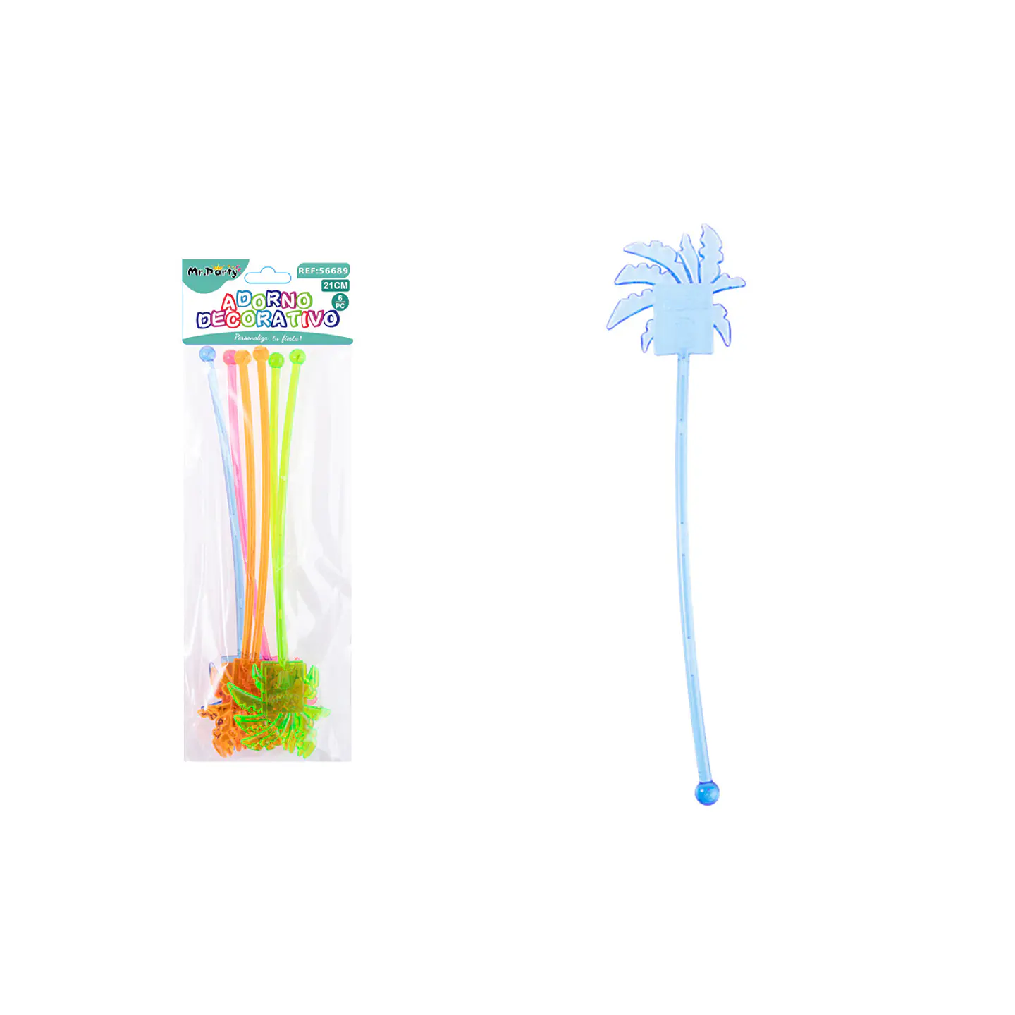 Mezclador de coctel desechable palmera multicolor 21cm 6pcs 1
