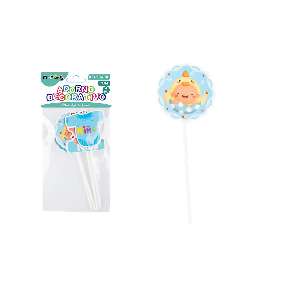 Palillo set baby shower celeste 7cm 4pcs 1