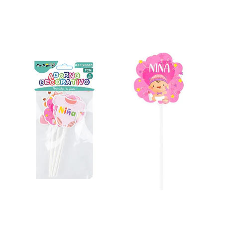 Palillo set baby shower rosado 7cm 4pcs