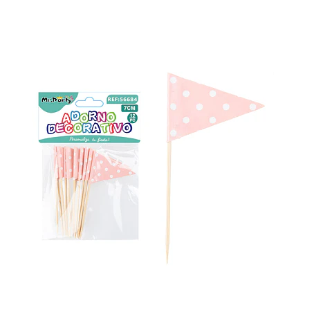 Palillo banderín rosa 7cm 12pcs