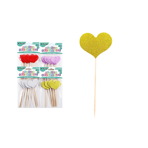 Palillo de corazón con glitter 11.5cm 10pcs Color Aleatorio