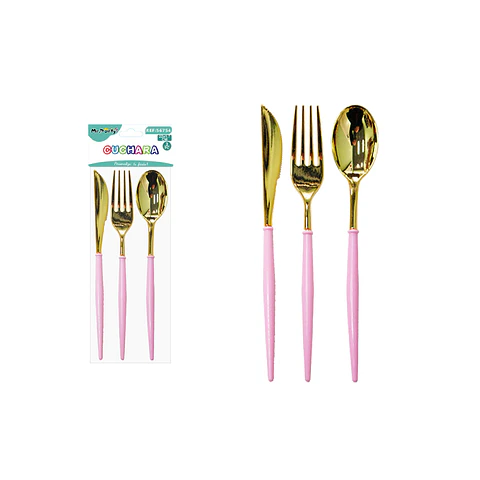 Set de cuchillo tenedor cuchara dorado rosa 22*1.7cm 3pcs