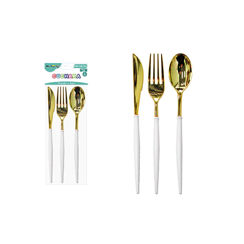 Set de cuchillo tenedor cuchara dorado blanco 22*1.7cm 3pcs