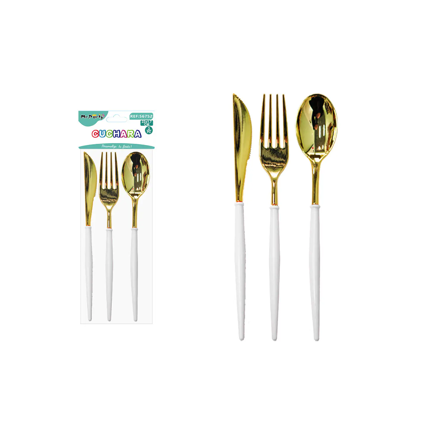 Set de cuchillo tenedor cuchara dorado blanco 22*1.7cm 3pcs 1