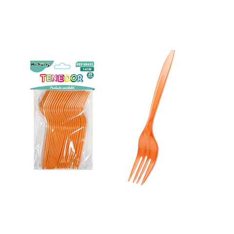 Tenedores plásticos desechables naranja 14cm 20pcs