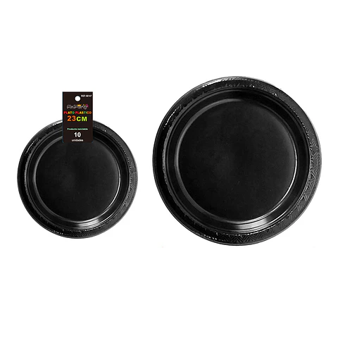Platos plásticos negro 23cm 10pcs